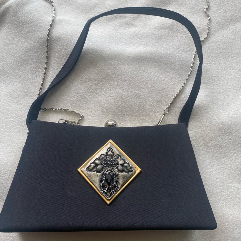 Hand-crafted black satin evening bag